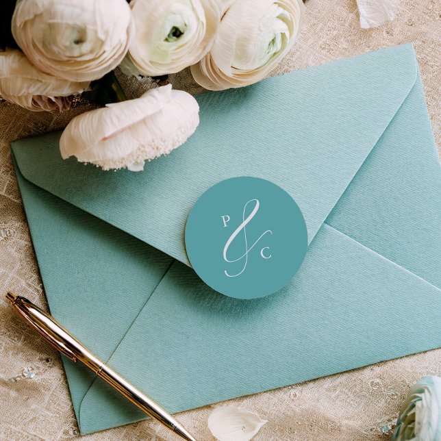 Aqua Blue Ampersand Monogram Envelope Seals (Creator Uploaded)