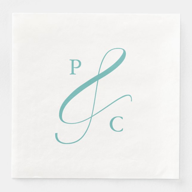 Aqua Blue Ampersand Monogram Paper Dinner Napkins (Front)