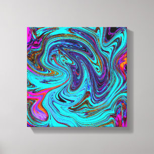 Aqua Blue and Black Groovy Abstract Retro Art Canvas Print