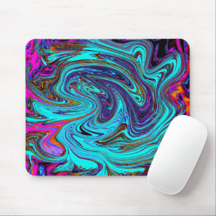 Aqua Blue and Black Groovy Abstract Retro Art Mouse Pad