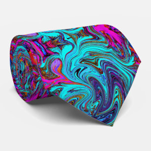 Aqua Blue and Black Groovy Abstract Retro Art Tie
