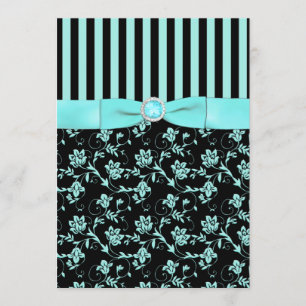 Aqua Blue and Black Striped Invitation