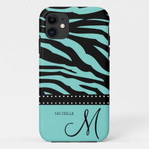 Aqua Blue and Black Zebra Patterns Case-Mate iPhone Case