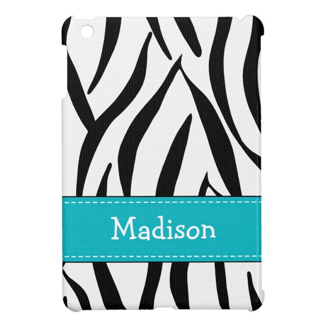 Aqua Blue and Black Zebra Print iPad Mini Case (Back)