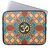 Aqua Blue and Earthy Brown Geometric with Gold OM