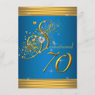 Aqua Blue and Gold 70th Birthday Party Invitation