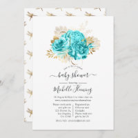 Aqua Blue and Gold Floral Virtual Shower