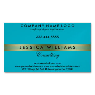 Aqua Blue And Gold Stripes Pattern Magnetic Business Card