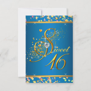 Aqua Blue and Gold Sweet Sixteen Party Invitation