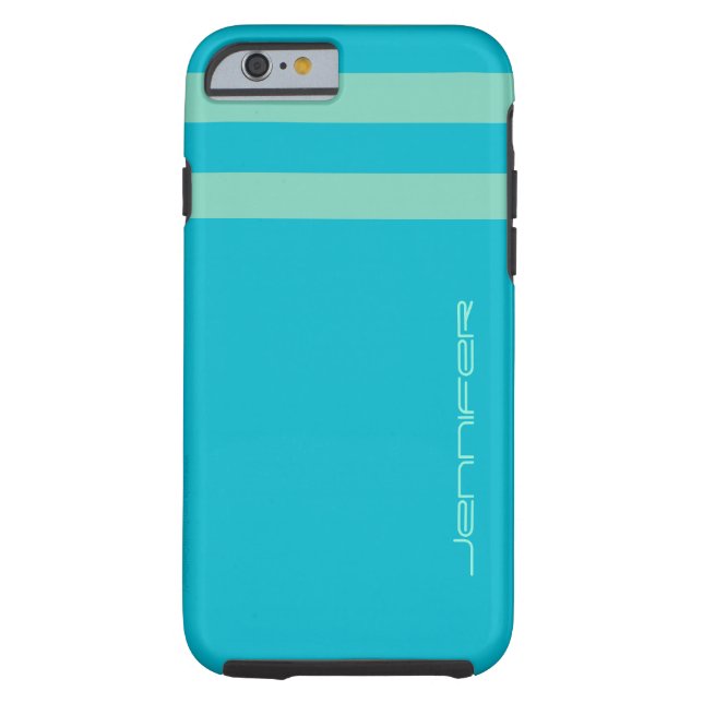Aqua Blue and Green Stripe Solid Combo Name Case-Mate iPhone Case (Back)