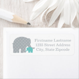 Aqua Blue and Grey Elephants   Return Address