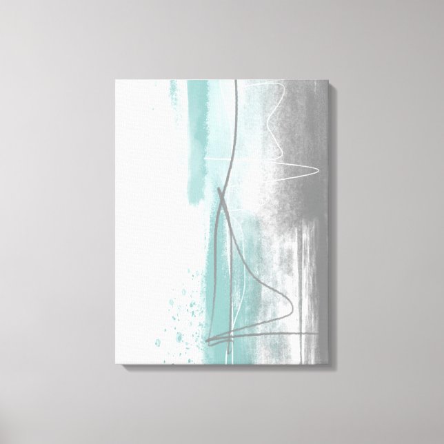 Aqua Blue and Grey Minimalist Painting Abstract  Canvas Print (Front)