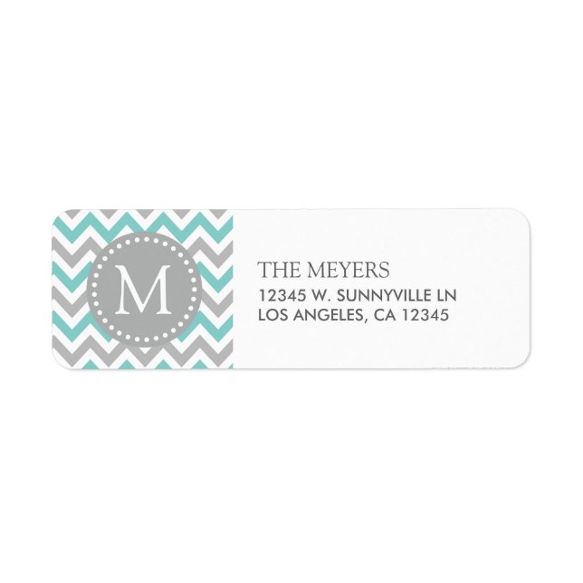 Aqua Blue and Grey Modern Chevron with Monogram (Front)