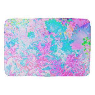 Aqua Blue and Hot Pink Hydrangea Landscape Bath Mat