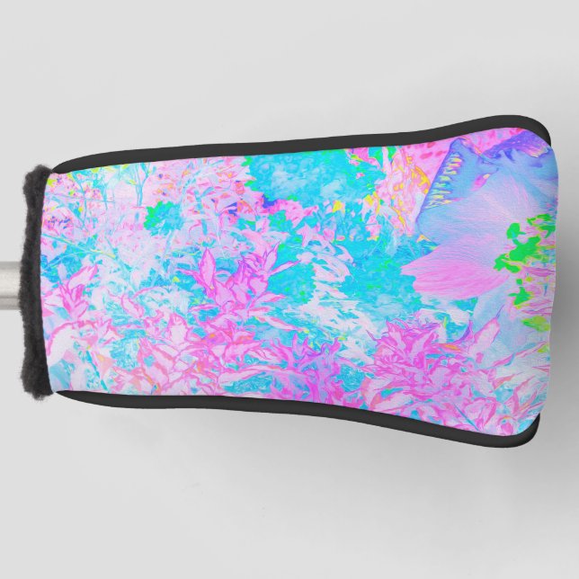 Aqua Blue and Hot Pink Hydrangea Landscape Golf Head Cover (Front)