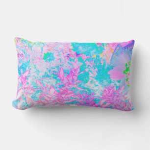 Aqua Blue and Hot Pink Hydrangea Landscape Lumbar Cushion