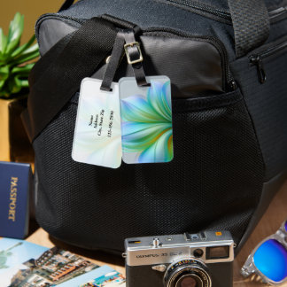 Aqua Blue and Mint Green Abstract Floral Waves Luggage Tag