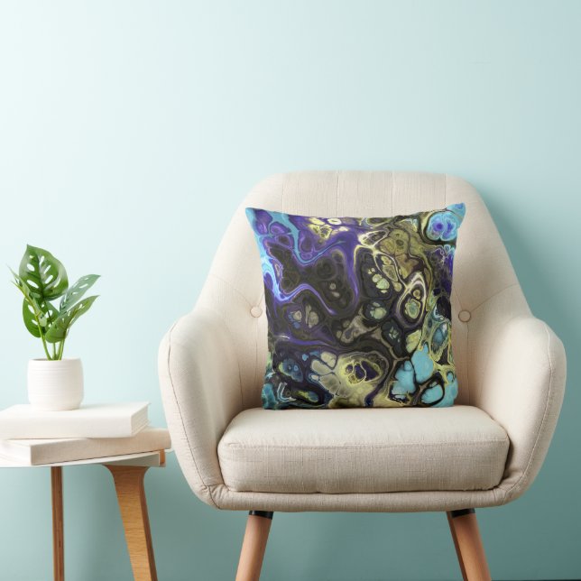 Aqua blue and olive green marble tie-dye cushion (Chair)