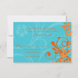 Aqua Blue and Orange Abstract Floral Response Card