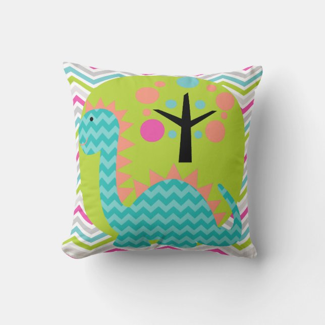 Aqua Blue and Pink Dragon Throw Pillow (Front)
