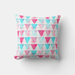 Aqua Blue and Pink Triangles Geometric Pattern Cushion
