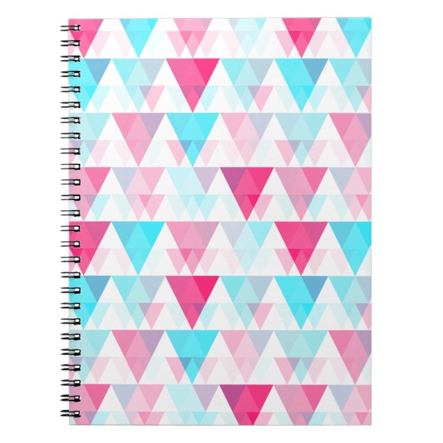 Aqua Blue and Pink Triangles Geometric Pattern Spiral Notebook (Front)