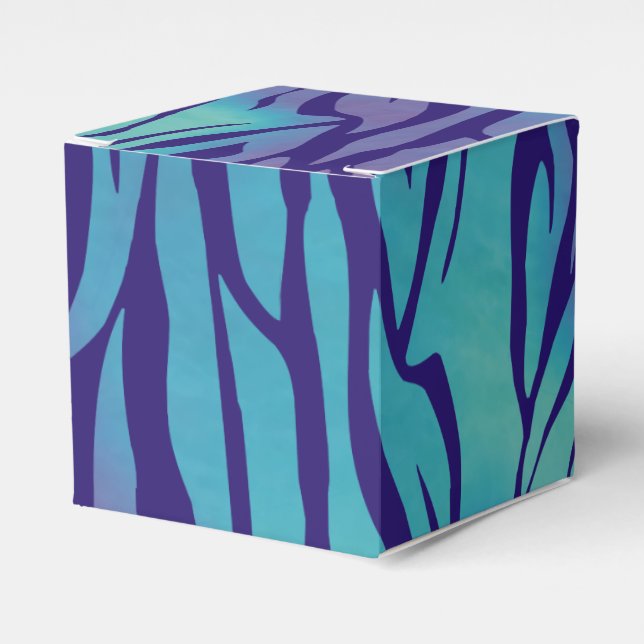 Aqua Blue And Purple Zebra Stripes Favour Box (Front Side)