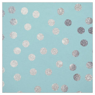 Aqua Blue and Silver Glitter City Dots Fabric