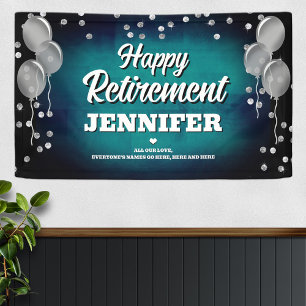 Aqua Blue and Silver Happy Retirement  Banner