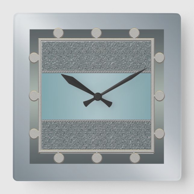 Aqua Blue and Silver Wall Clock (Front)