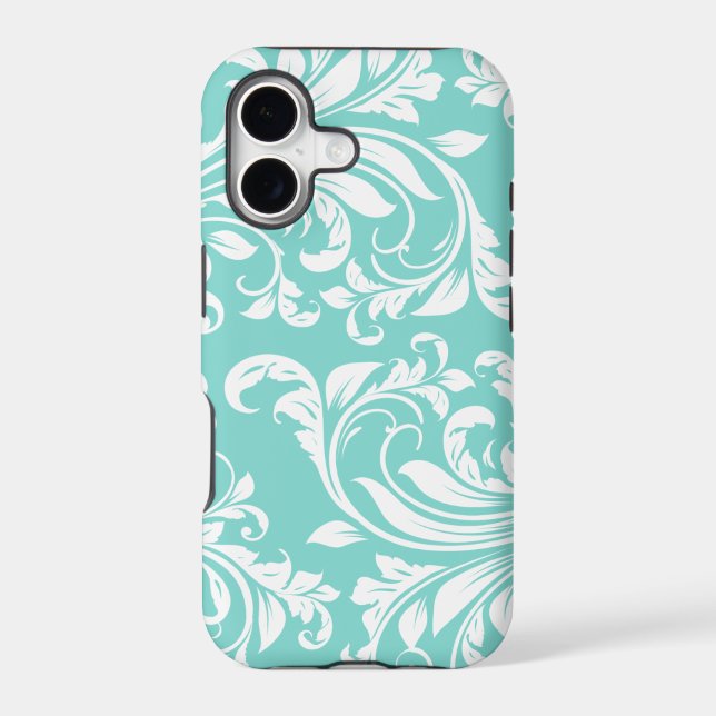 Aqua Blue and White Damasked Pattern (Back)