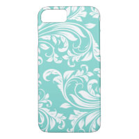 Aqua Blue and White Damasked Pattern