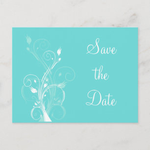 Aqua Blue and White Floral Save the Date Post Card