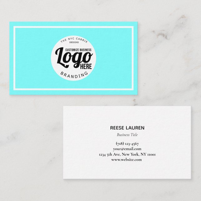 Aqua Blue And White Logo Professional Business Card (Front/Back)