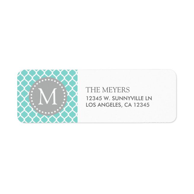 Aqua Blue and White Moroccan Pattern with Monogram (Front)