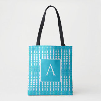 Aqua Blue and White Polka Dot Tote Bag
