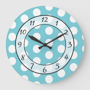 Aqua Blue and White  Polka Dot Whimsical Clock