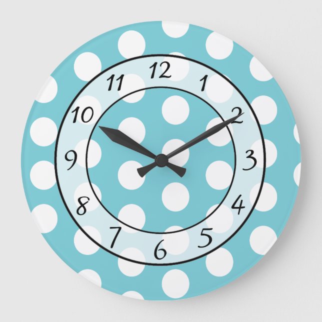 Aqua Blue and White  Polka Dot Whimsical Clock (Front)