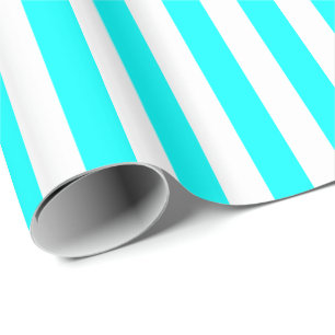 Aqua Blue and White Stripe Wrapping Paper