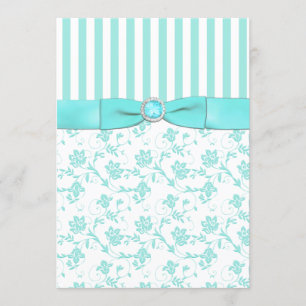Aqua Blue and White Striped Floral Wedding Invite