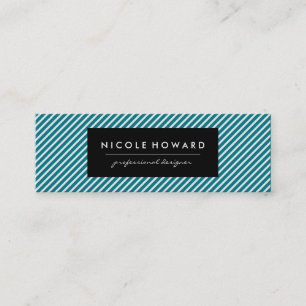 Aqua Blue and White Stripes Mini Business Card