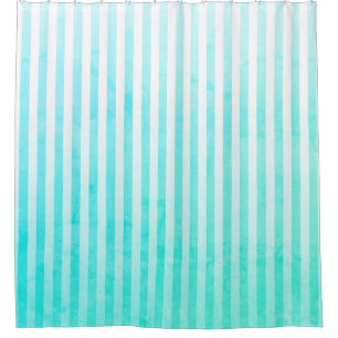 Aqua Blue and White Stripes Shower Curtain