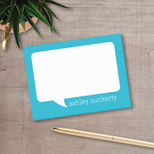 Aqua Blue and White Talk Bubble Personalised Name Post-it Notes