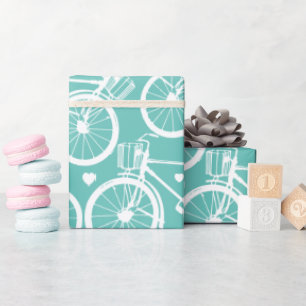 Aqua Blue and White Vintage Retro Bicycle Wrapping Paper
