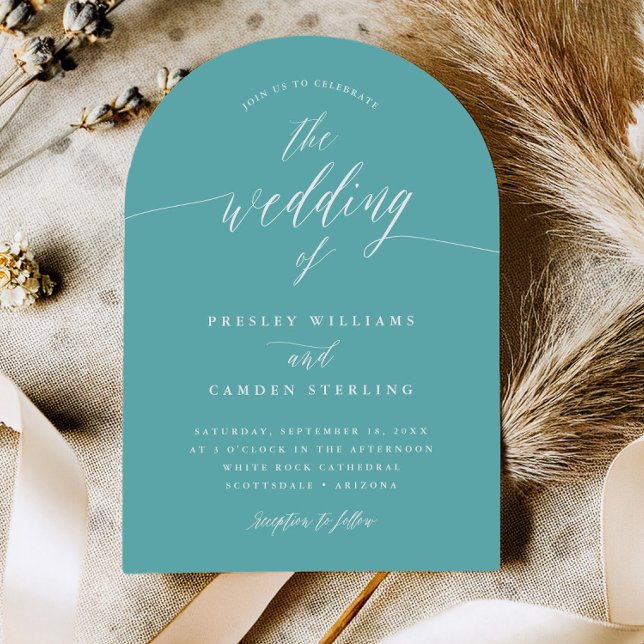 Aqua Blue Arch Wedding Calligraphy Invitation Card (Creator Uploaded)