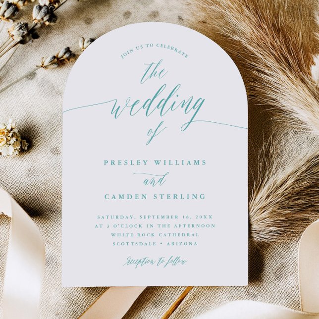 Aqua Blue Arch Wedding Calligraphy Invitation Card (Creator Uploaded)