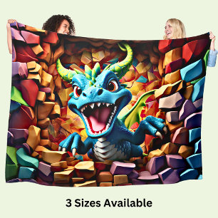 Aqua Blue Baby Dragon Breaking Through Fleece Blanket