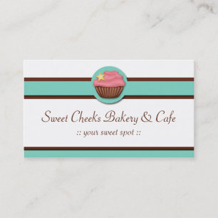 Aqua Blue Banner Pink Cupcake Business Cards