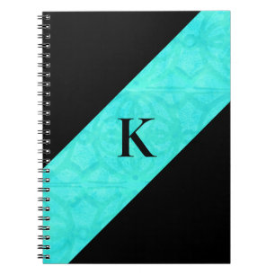 Aqua Blue Batik Black Monogrammed Notebook