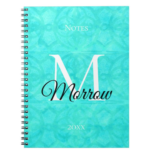 Aqua Blue Batik Name and Year  Notebook (Front)